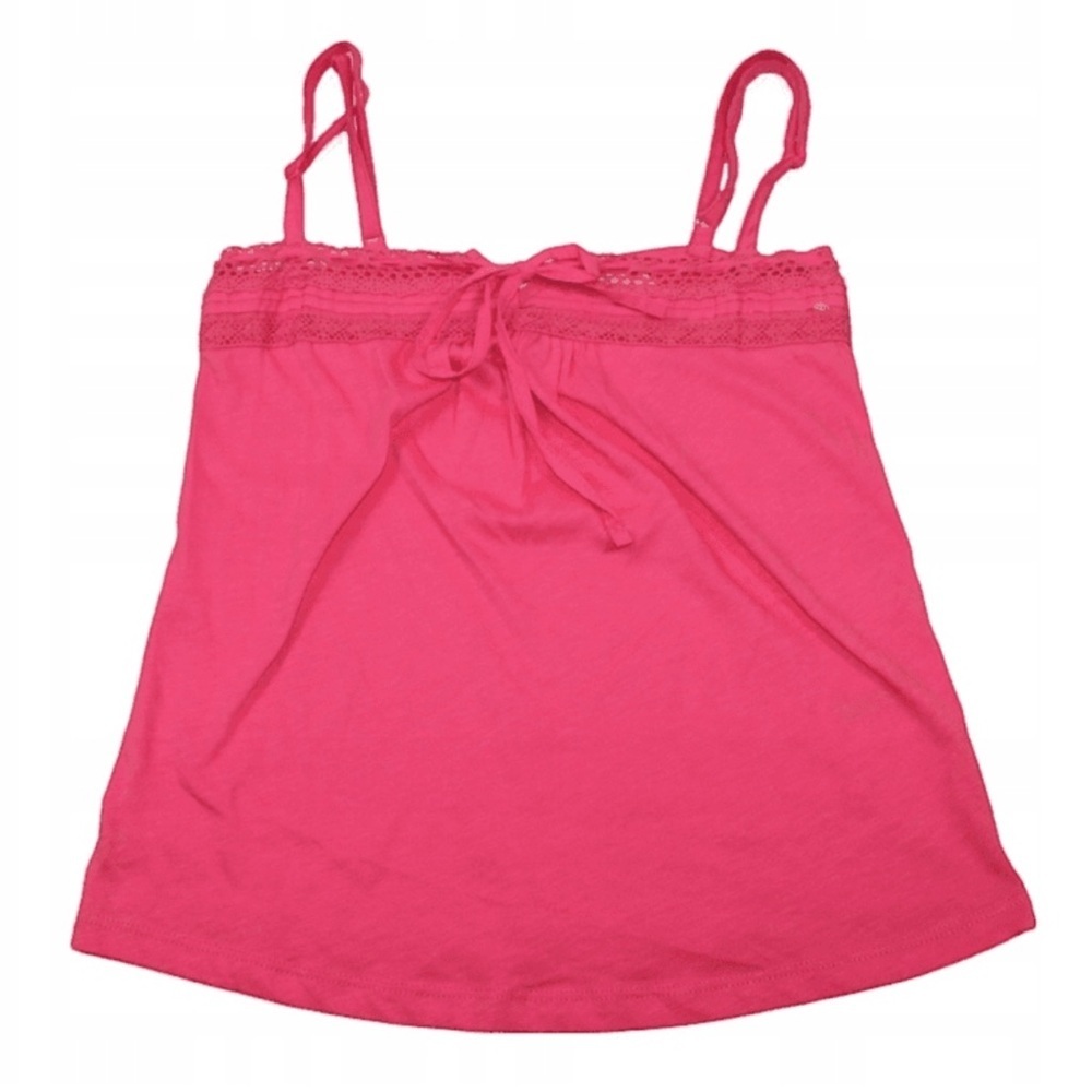 100% cotton Hot pink coquette lace tie up cami crop tank top